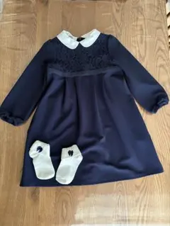 ネイビー 襟付き ワンピース 靴下付き