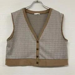 567 COLZA チェック柄 Vネック ニットベスト M