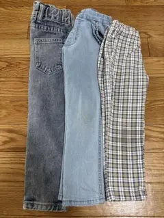 パンツ3点セット(デニム、柄パンツ、フリル付き)