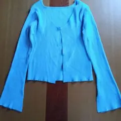 リブ編みライトブルーカーディガン