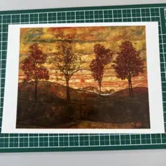 エゴン・シーレ 四本の木 ポストカード 1917年作品 夕暮れの空と木々