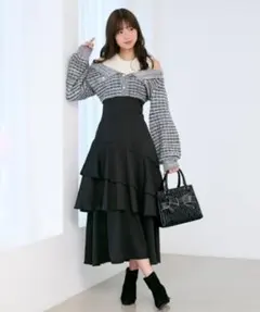 ツイードニットドッキングワンピース XS