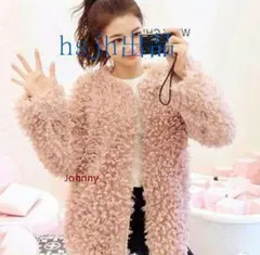 もこもこ起毛ファーコート? ボアブルゾン ノーカラーボアジャケットプードルフ6