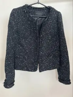 ユニクロ 黒ツイード ノーカラージャケット Mサイズ