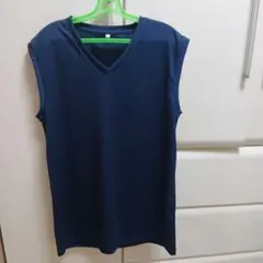ネイビー Vネック ノースリーブ Tシャツ Lサイズ