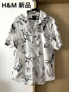 メンズ　H&M アロハシャツ　ハワイアン柄　175/100A 薄手　サンゴ　半袖のサムネイル