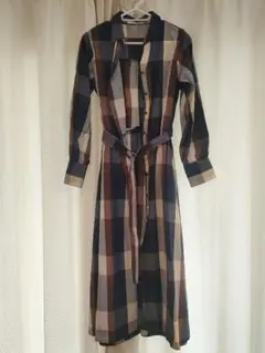 チェック柄 ロングシャツワンピース L