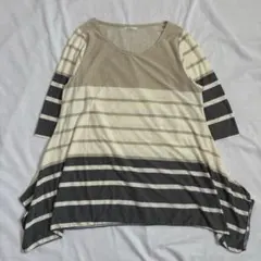 大きいサイズ 4L 配色ボーダー チュニック 五分袖 ゆったり 体型カバー