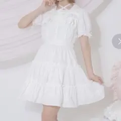 Honeycinnamon ティアードフリルコットンワンピース ホワイト