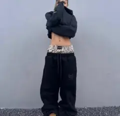 レイヤード　スウェットパンツ　男女兼用　海外