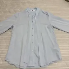 UNIQLO ボウタイブラウス 長袖 ライトブルー S
