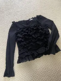 【LEST ROSE】フリル付きブラック長袖シャツ