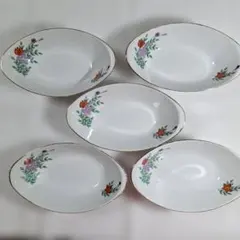 花柄陶磁器カレー皿5枚セット 昭和レトロ