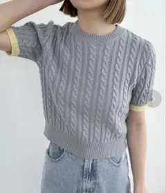 完売　EPIMI E'PIMMY 配色 ケーブル ニット ショート プルオーバーのサムネイル