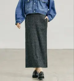 新品未使用グローバルワークセルフCUTリブナロースカートタグ付ラメブラック黒