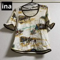 ina カウボーイ柄 ウエスタン 柄袖絞り半袖カットソーのサムネイル