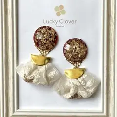 ∞インド刺繍リボンとカボション∞タッセル≡真紅ラメ≡イヤリングorピアス