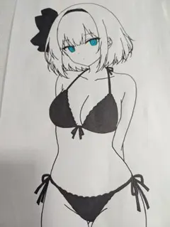魂魄妖夢 水着 手描きイラスト 東方Project 美少女 A4 14