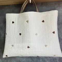 レッスンバック ハート ブラウン ベージュ ヌビ ハンドメイ絵本バック