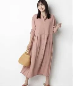 PLST プラステ　ジョーゼットプリーツシャツワンピース M
