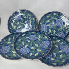 美品未使用有田焼　青い花柄の陶器皿 5枚セット