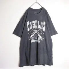 Tシャツ (2XL) プリントデザイン アーチロゴ 生地は薄手 グレー系 古着