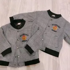 petit mainクマ刺繍 チェック柄ジャケット　90 双子