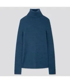 ユニクロ　エクストラファインメリノリブタートルネックセーター ブルー