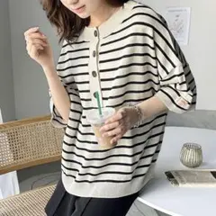 JaVa 2WAY ヘンリーネック ボーダー サマーニット　半袖　試着のみ