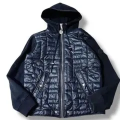 美品 DIESEL ディーゼル 異素材切替 ダウンジャケット パーカー ブラック