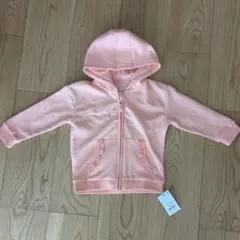 【新品未使用】ベビー　フリル付きパーカー　サーモンピンク　フリース　12-18m