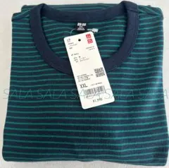 新品未使用タグ付き　ユニクロ　ソフトリブボーダークルーネックT　ＸＸＬ　ネイビー