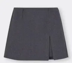 GU ローウエスト起毛スリットミニスカート L グレー