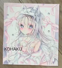 一点物】 手描き 原画 女の子イラスト 猫耳 コピック オリジナル 色紙