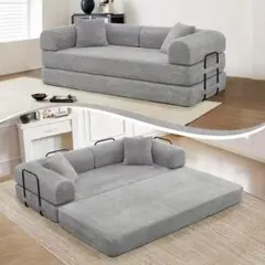 【未開封・新品】多機能3WAY コーデュロイ ローソファベッド（ライトグレー）のサムネイル