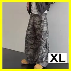 迷彩 ワイド デニム カーゴパンツ XL グレー ストリート Y2K グランジ
