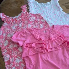 フリル付きタンクトップ　Tシャツ ピンク3点 セット女児130 140