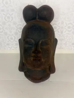 TS100 仏面 釈迦像 鉄製 壁掛け 仏像 面 銘あり 骨董品 アンティーク