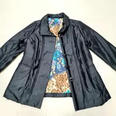 Vintage レディース ダウン 中綿ジャケット ブラック 花柄裏地