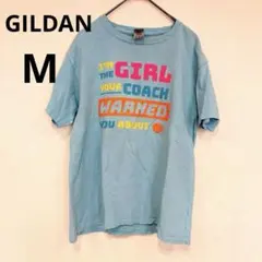 Tシャツ カットソー【M】グラフィックプリント　ロゴ　海外古着　水色
