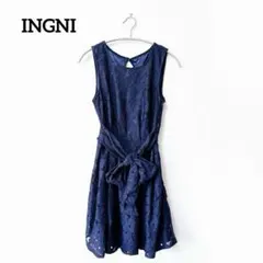 INGNI イング【M】ノースリーブワンピース レース ネイビー お呼ばれドレス