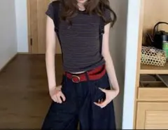 SHEIN ストライプTシャツ　ブルー M