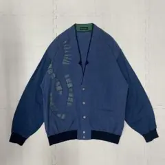 青いグラフィックデザインカーディガン　上着　ヴィンテージ　1