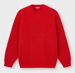 GUジーユー/ローゲージ畦セーター クルーネック ボリュームニット 赤 メンズM