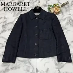 【極美品】マーガレットハウエル リネン100% ジャケット ヘリンボーン 紺 M