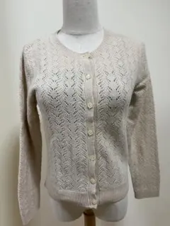 レース編みベージュニットカーディガン