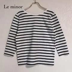 Le minor ルミノア ボーダー 7分袖 カットソー Tシャツ トップス 紺