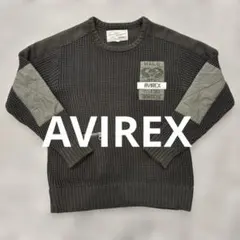 AVIREX ワッフルニット カーキ ミリタリー ワッペン付き ジップポケットのサムネイル