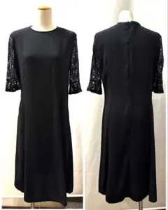 美品M フォーマル　喪服　礼服　黒　セレモニー法事　レース袖　ワンピース　洗える