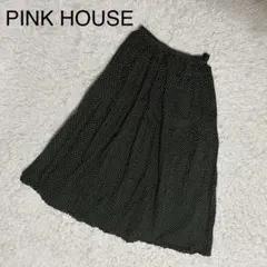 【ピンクハウス】ロングフレアスカート　ドット柄　大人可愛い　裾レース　ブラックのサムネイル
